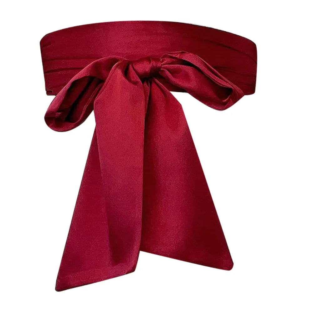 Satin Silk Parisian Bow Corset Waist Belt Decorative Wide Bowknot Fabric Ribbon Cummerbunds DIY Waist Cover For Women Lady Girl Bridal