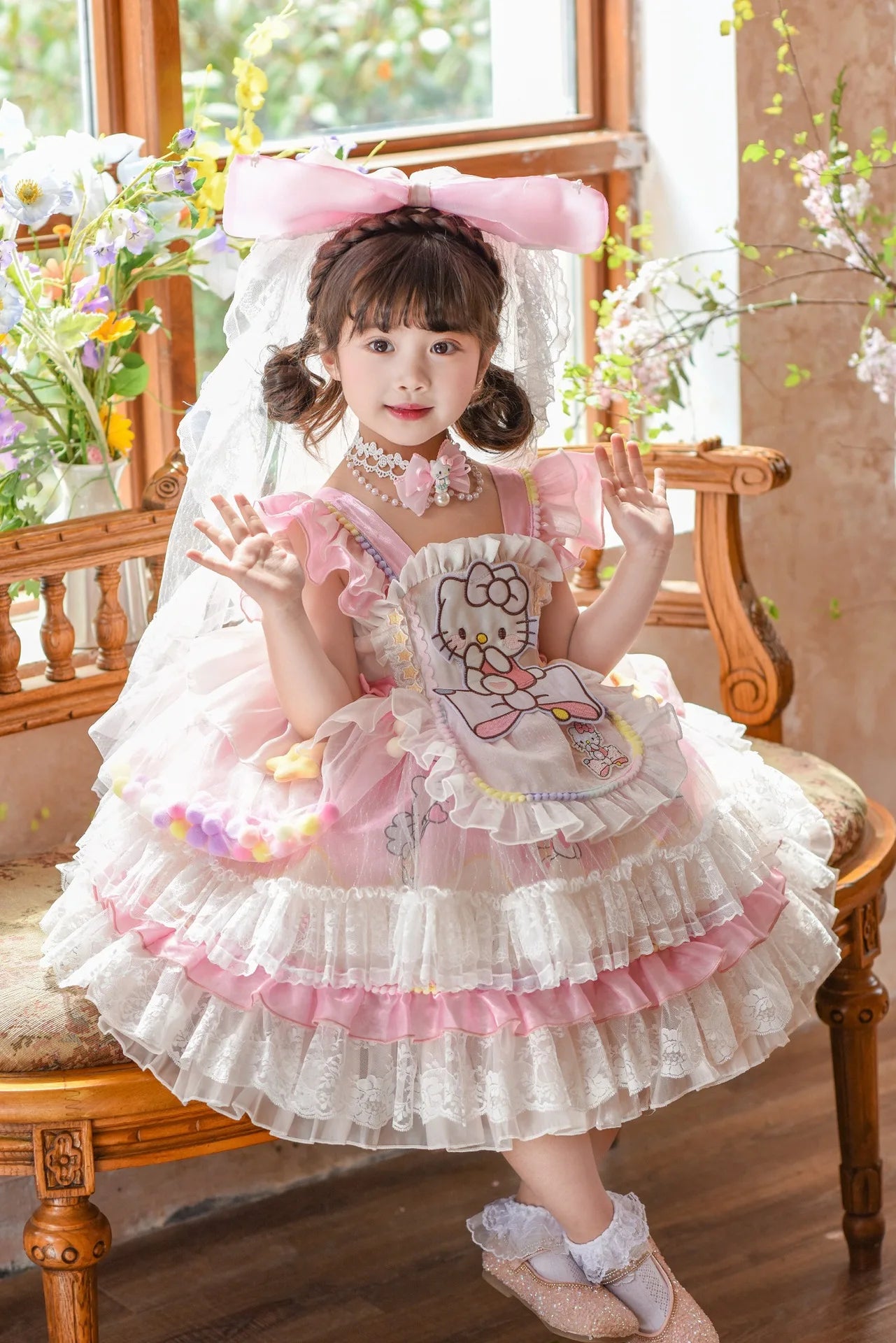 cute Hello Kitty Dress Lolita Girls Party Skirt Girl Kid's Dress Children's Clothes Girls Clothes Kawaii Anime Birthday Gift