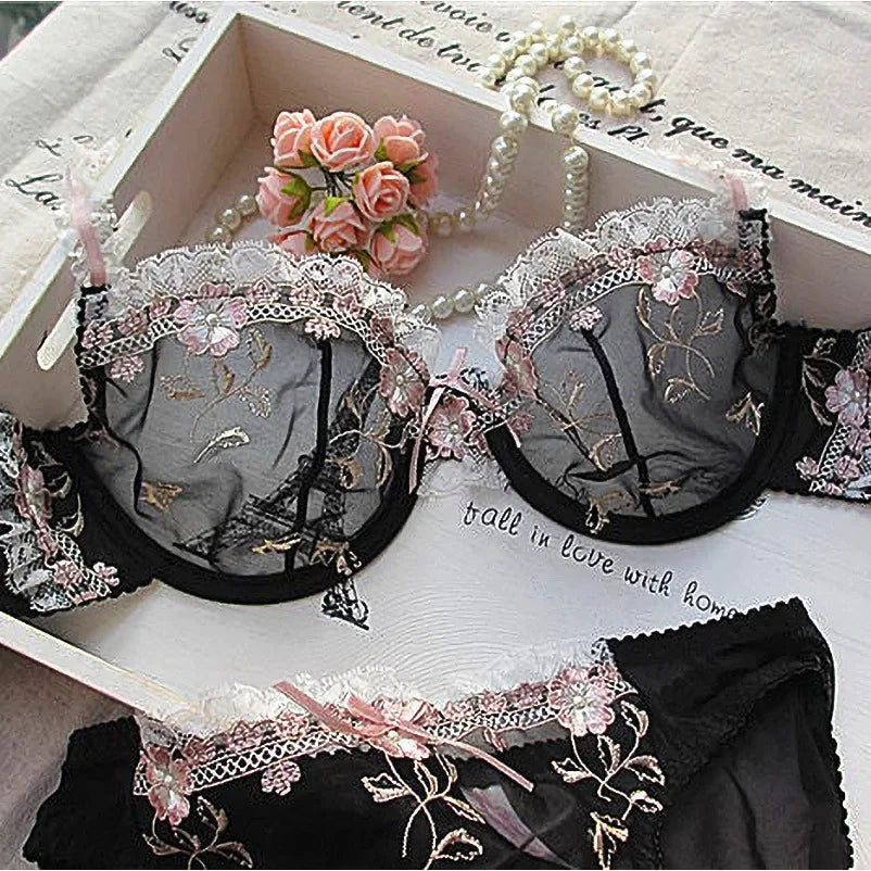 The Versailles Lace Lingerie Set | Push-Up Bra & Brief | Floral Lace Underwire | Parisian Princess