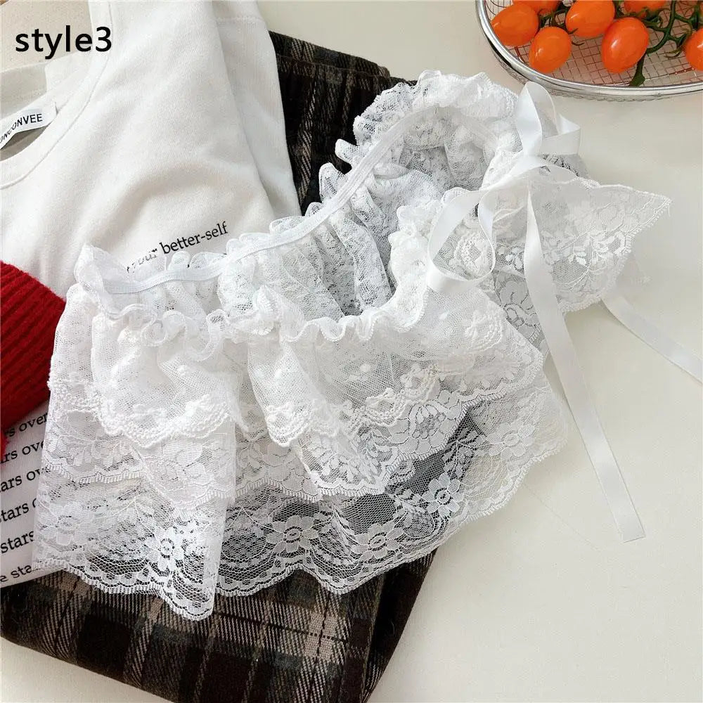 Lace Mini Skirts Women Elegant Sweet Lolita Short Skirts High Waist Ruffle Skirts Lace Trim Butt Curtain Skirt