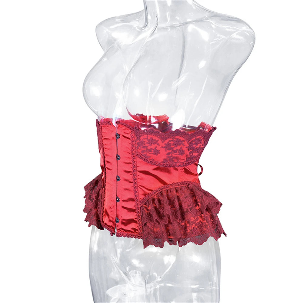 Women Short Steel Bones Floral Lace Underbust Corset Sexy Wedding Evening Dress Corsets Luxury Court Princess Cosplay Lolita