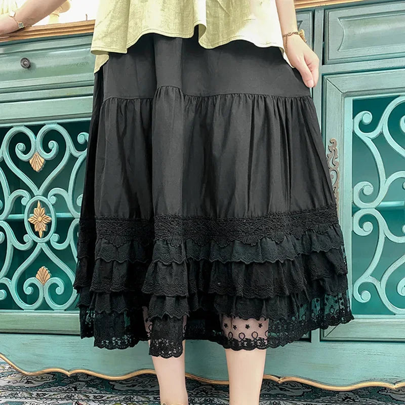 The Madeleine Lace Ruffle Skirt | Vintage French Cotton Linen Cake Skirt | High-Waist Lolita A-Line Petticoat | Parisian Princess
