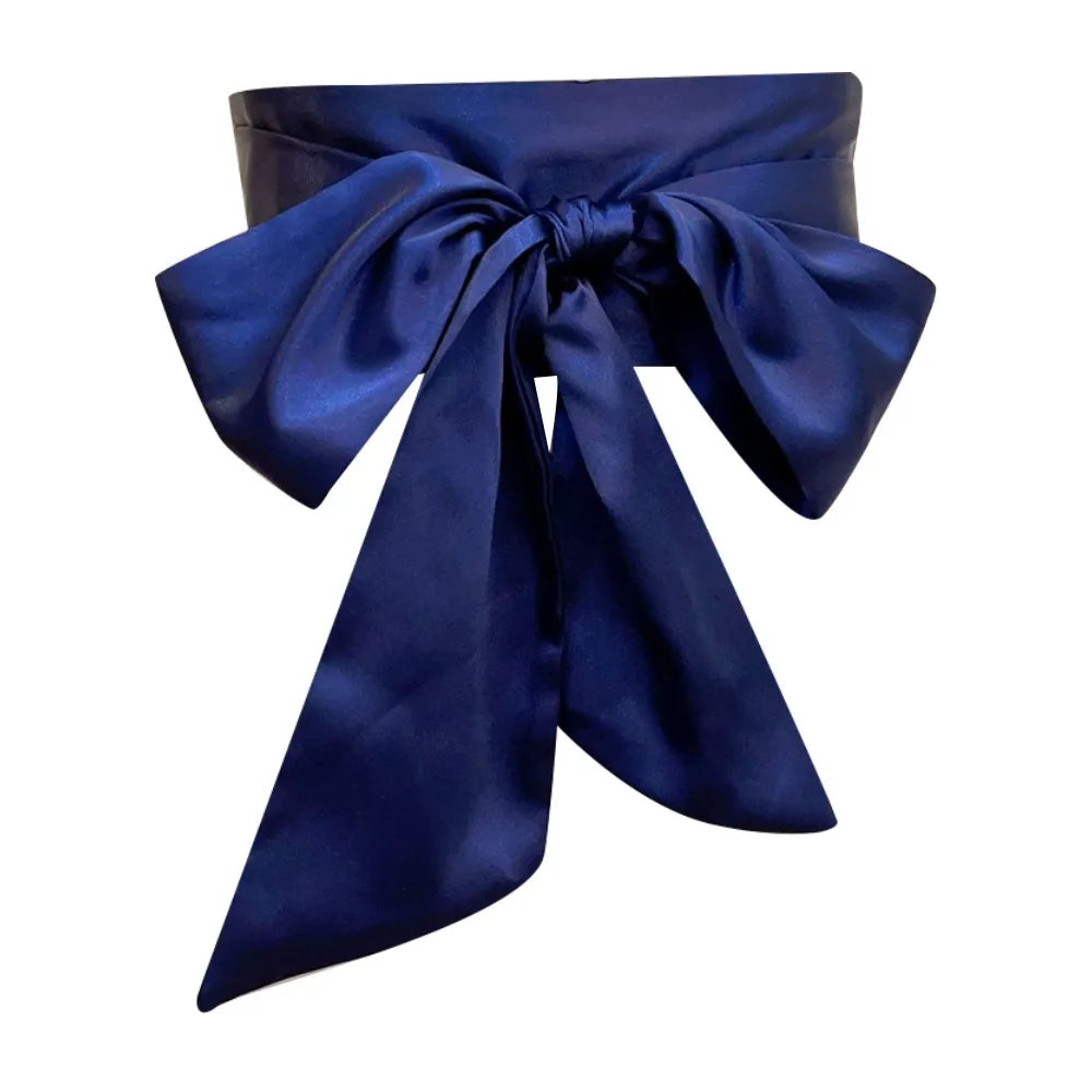 Satin Silk Parisian Bow Corset Waist Belt Decorative Wide Bowknot Fabric Ribbon Cummerbunds DIY Waist Cover For Women Lady Girl Bridal
