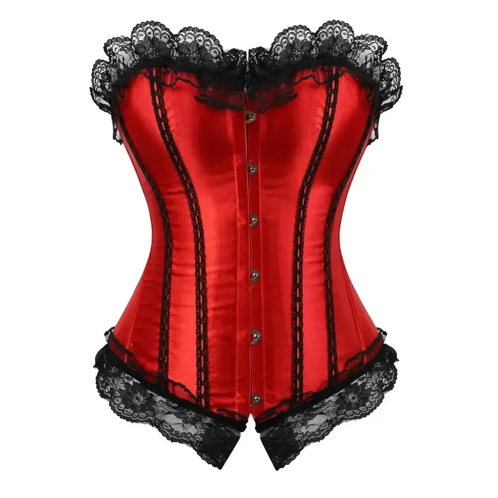 Woman Corset Sexy Satin Bustier Lace Up Boned Overbust Lace Trim Bustiers Stripe Corsets Fashion Corsage Party Costume Plus Size