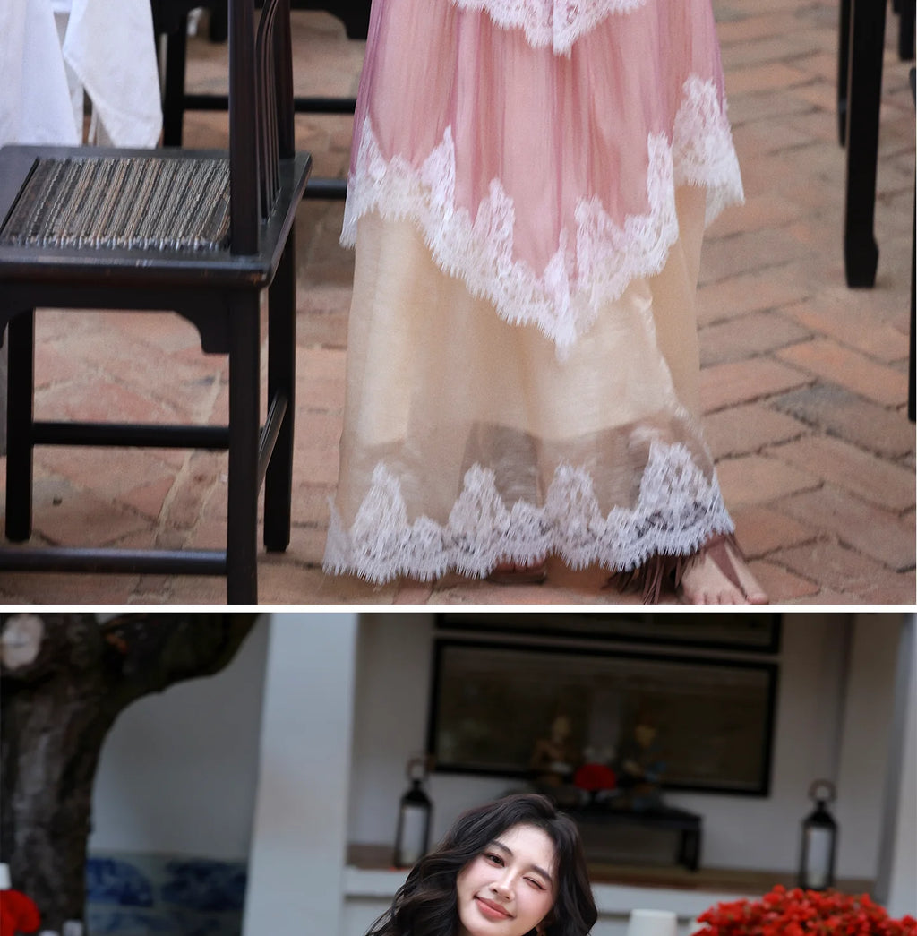 The Chantilly Gradient Lace Gown | Strapless Heavily Embellished Maxi | Vintage Gathered Skirt | Parisian Princess