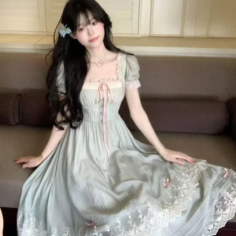The French Gentle Muse Gown | Vintage Lace Splice & Chiffon Ribbon Midi | Spring/Summer 2026 | Parisian Princess