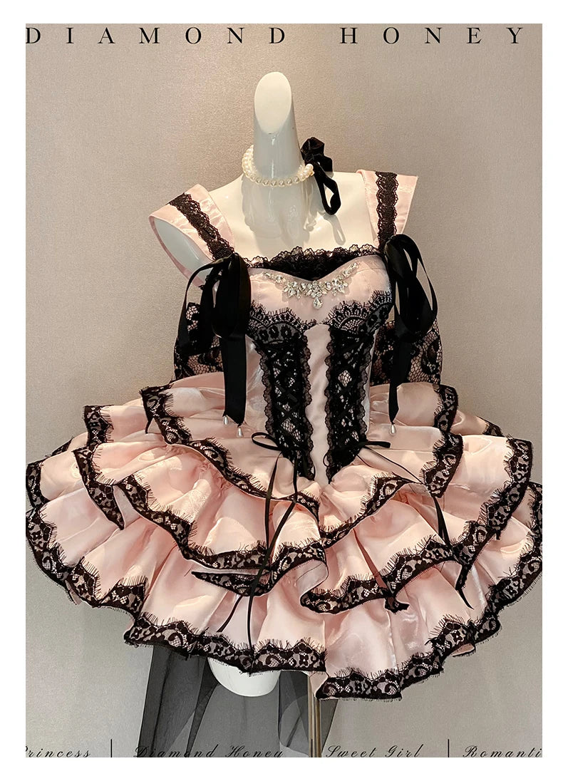 Princess Romantic Date Anniversary Wedding Party Pink Dress Girls Women's Sweet Lolita Halter Off-Shoulder Ball Gown Dresses