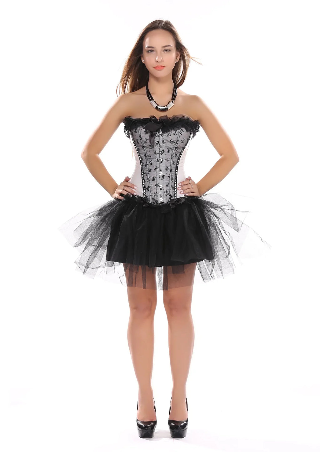 Pink Black Sexy Satin Overbust Corset Top Mesh Lace Bowknot Decorated Clubwear Showgirl Burlesque Body Shaper Bustier Lingerie