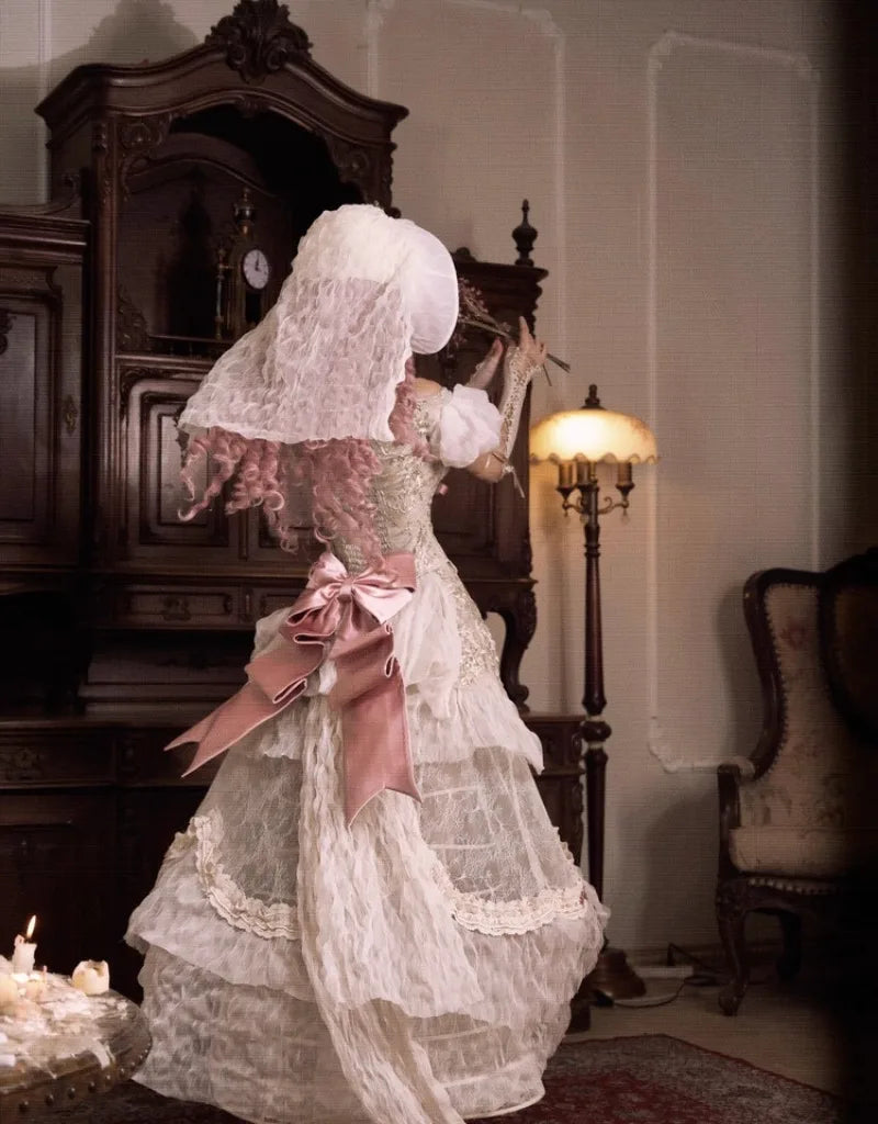 The Amore Lovecore Trailing Princess Skirt | Bustle Lift A-Line Maxi | Removable Bow Lolita Skirt | Parisian Princess