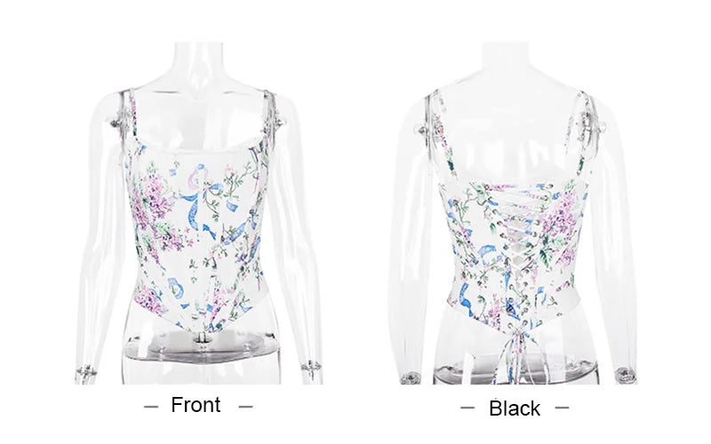 The Coquette Lattice Bustier | Summer Lace-Up Mesh Corset Top | Date Night Spaghetti Strap Party Tank | Parisian Princess