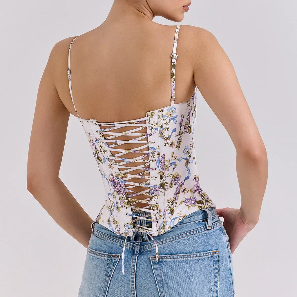 The Coquette Lattice Bustier | Summer Lace-Up Mesh Corset Top | Date Night Spaghetti Strap Party Tank | Parisian Princess