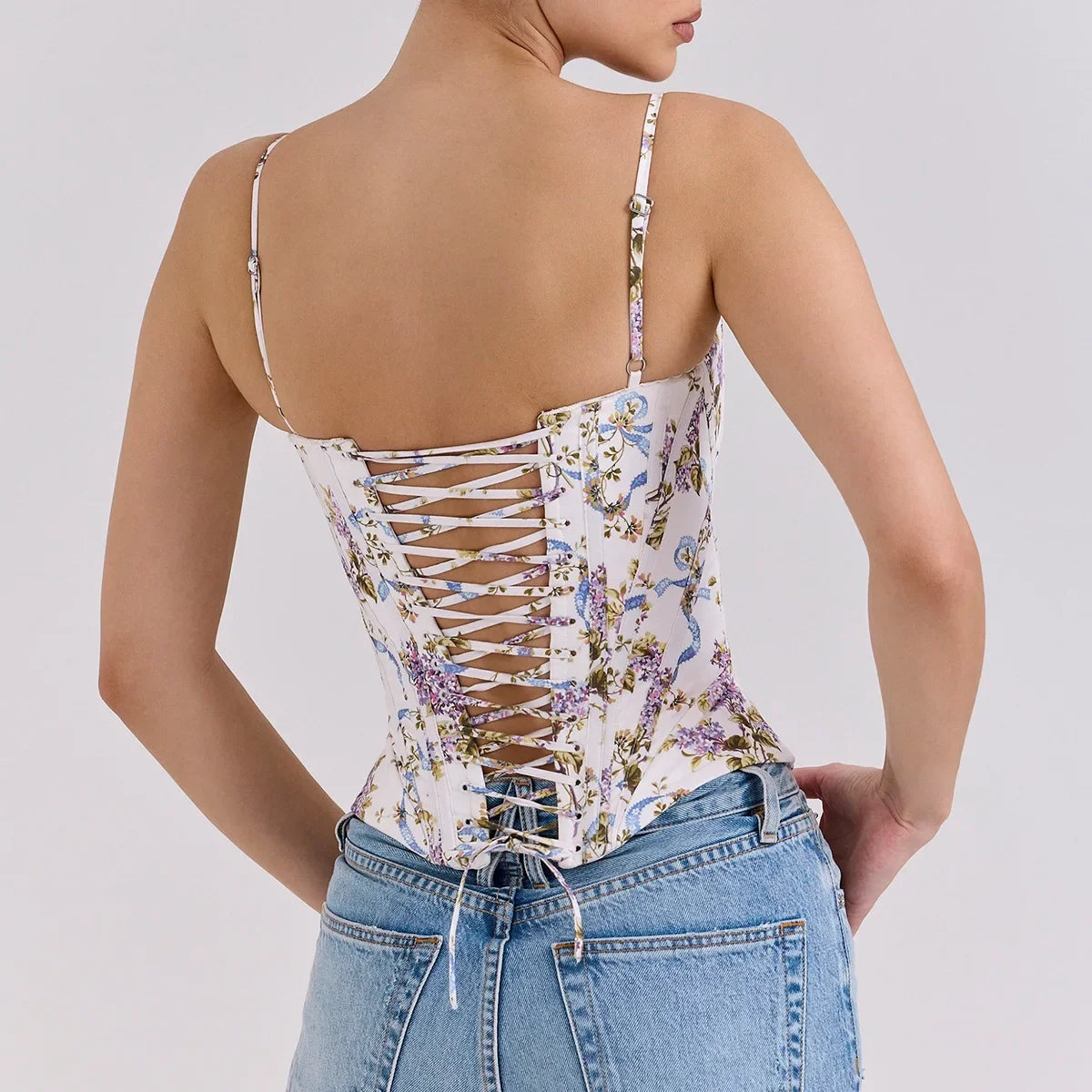 The Coquette Lattice Bustier | Summer Lace-Up Mesh Corset Top | Date Night Spaghetti Strap Party Tank | Parisian Princess