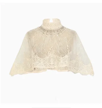 Retro Palace White Cape with Beaded Tassels | Parisian Love God Lace Stand Collar Poncho | Parisian Princess