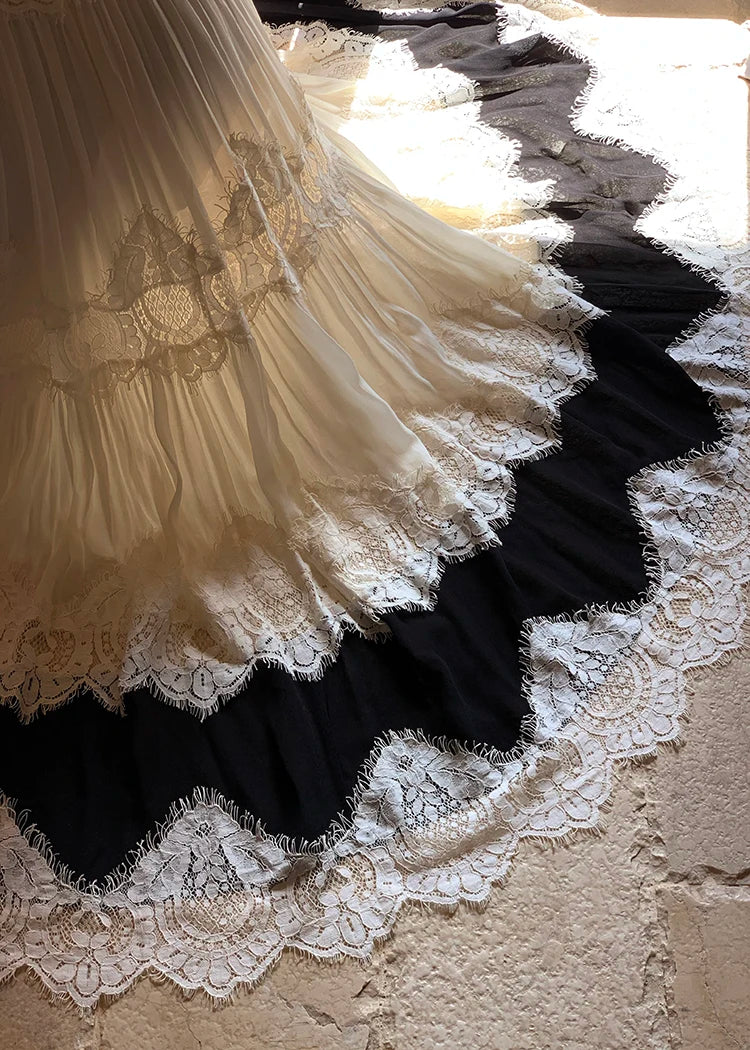 The Midnight Shore Gown | Gothica Summer Holiday Suspenders Dress | Backless Lace Patchwork Vacation Sling | Parisian Princess