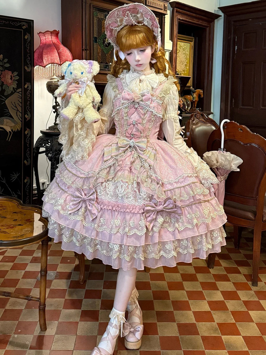 Original Gothic Cos Suspender Dress Jsk Summer New Female Slim-Fit Elegant Cute Bow Cake Dresses Women's Lolita Birthday Dress