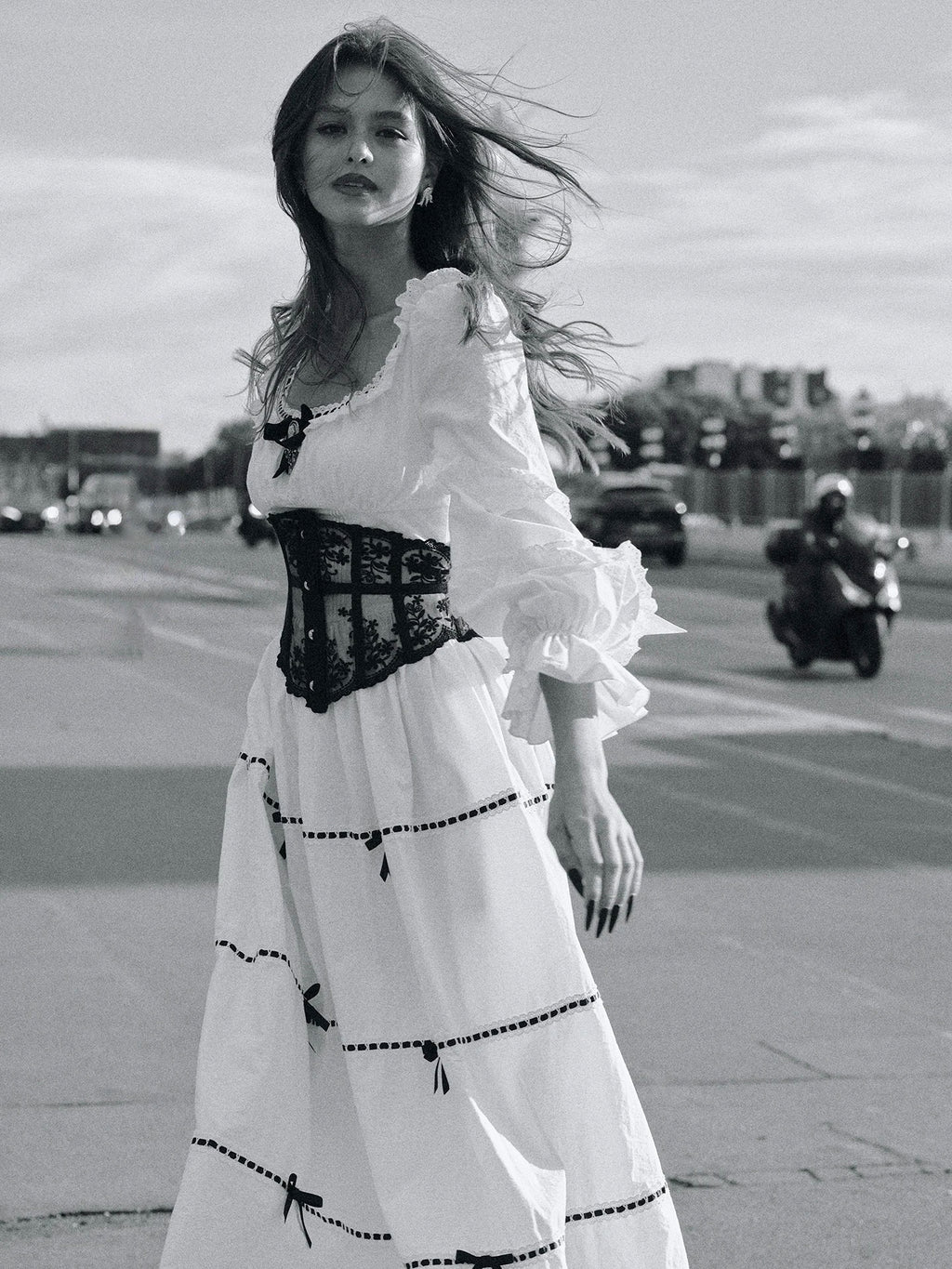 Gothica Parisian Fall White Maxi Dress Women Vintage Elegant Slim Lace Collar Long Sleeve French Halloween Dress