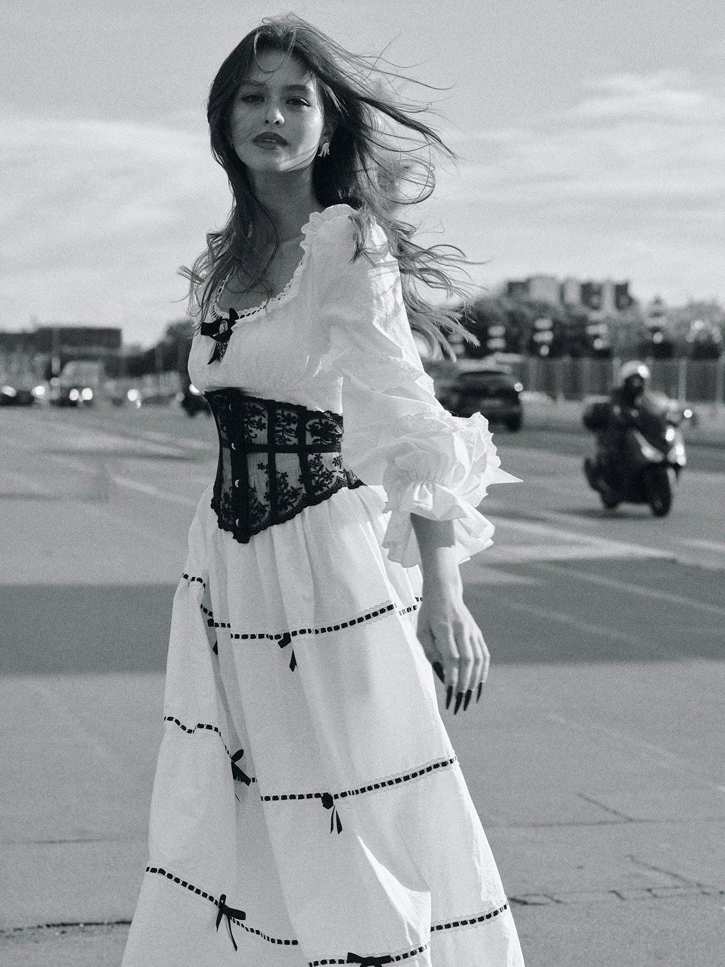 Gothica Parisian Fall White Maxi Dress Women Vintage Elegant Slim Lace Collar Long Sleeve French Halloween Dress