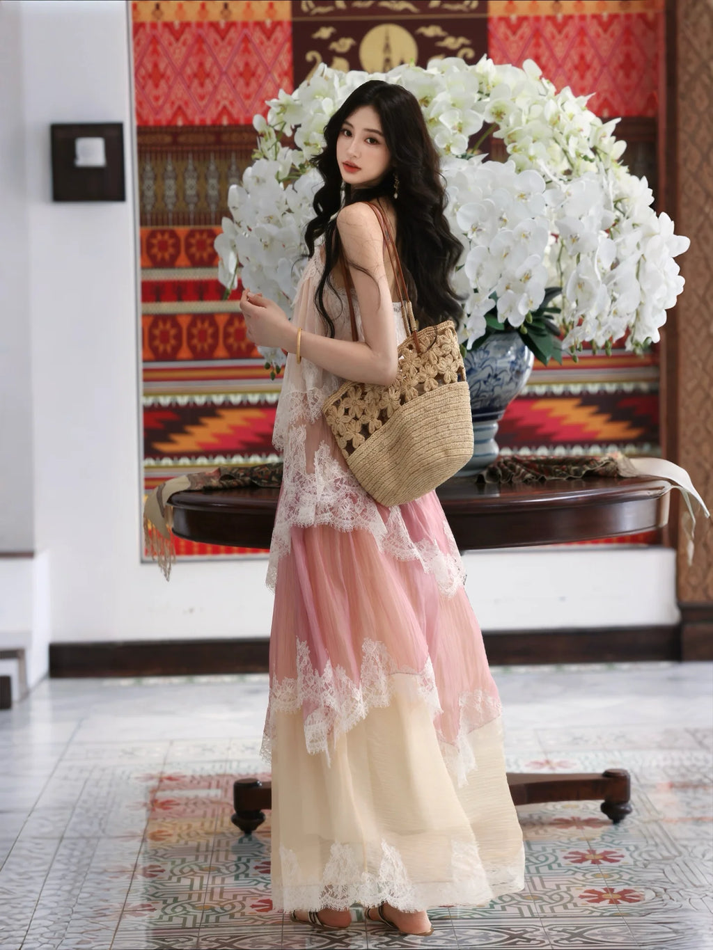 The Chantilly Gradient Lace Gown | Strapless Heavily Embellished Maxi | Vintage Gathered Skirt | Parisian Princess