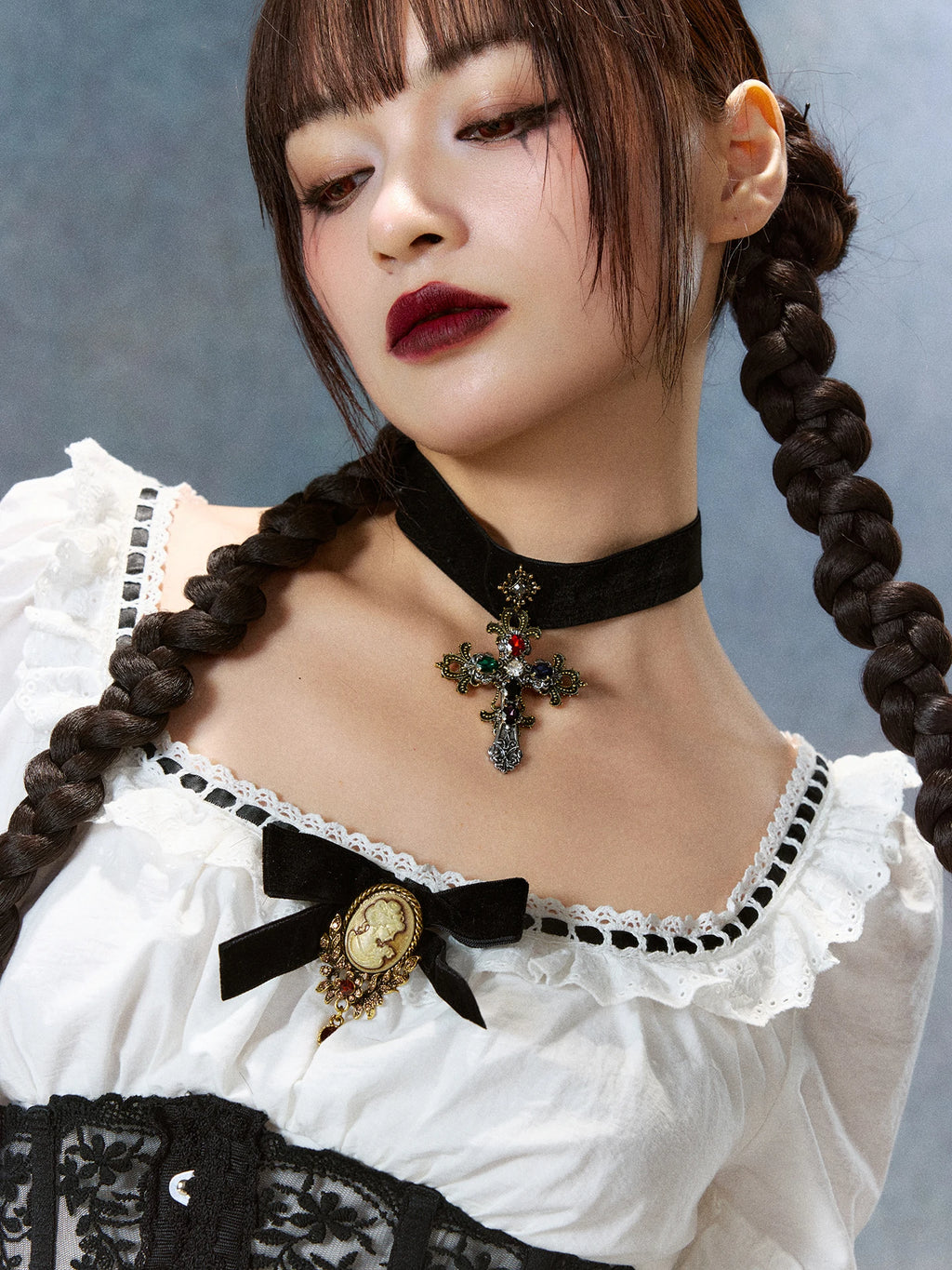 Gothica Parisian Fall White Maxi Dress Women Vintage Elegant Slim Lace Collar Long Sleeve French Halloween Dress