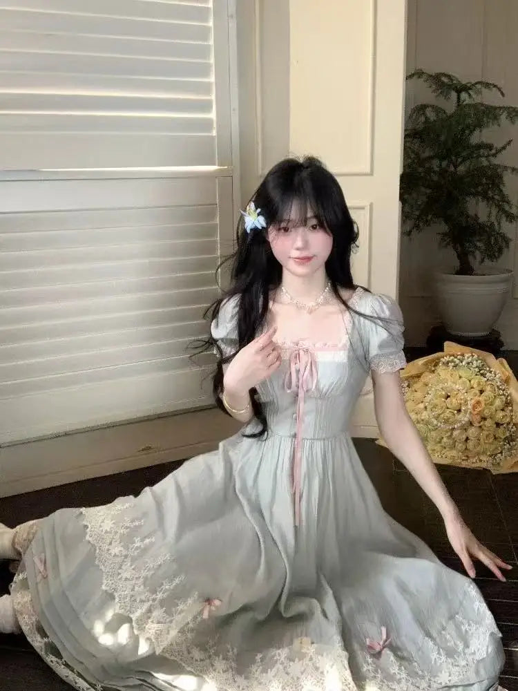 The French Gentle Muse Gown | Vintage Lace Splice & Chiffon Ribbon Midi | Spring/Summer 2026 | Parisian Princess