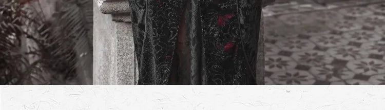 Gothica Original Design Vampire Black Red Dress Lace Patch Gothic Velvet Trumpet Sleeveless Sexy X-Long Dress Halloween