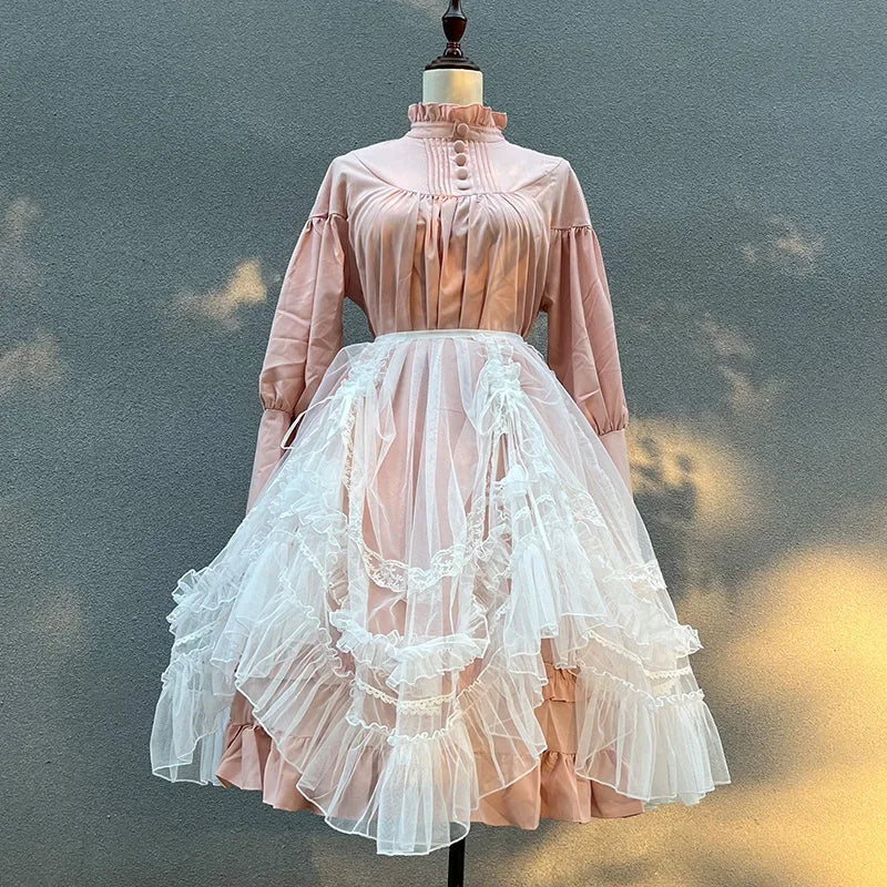 The Ophelia Mesh Waist Curtain | French Lolita Sheer Cover-up | Drawstring Lace Overskirt | Parisian Princess