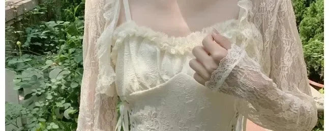 Lace Sun Protection Clothing Women's Summer Outerwear with Strap Vest Top Short Slim Long Sleeve Shirt Coat Gentle Breeze