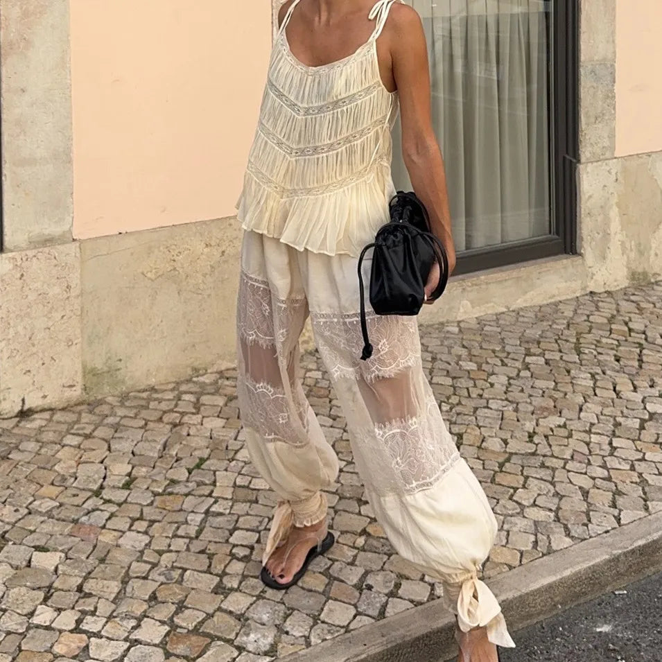 Women Ruffle Bloomer Pants Y2k Vintage Lace Patchwork Pettipants Bottoms Victorian Pantaloons Pants Under Dress Slips