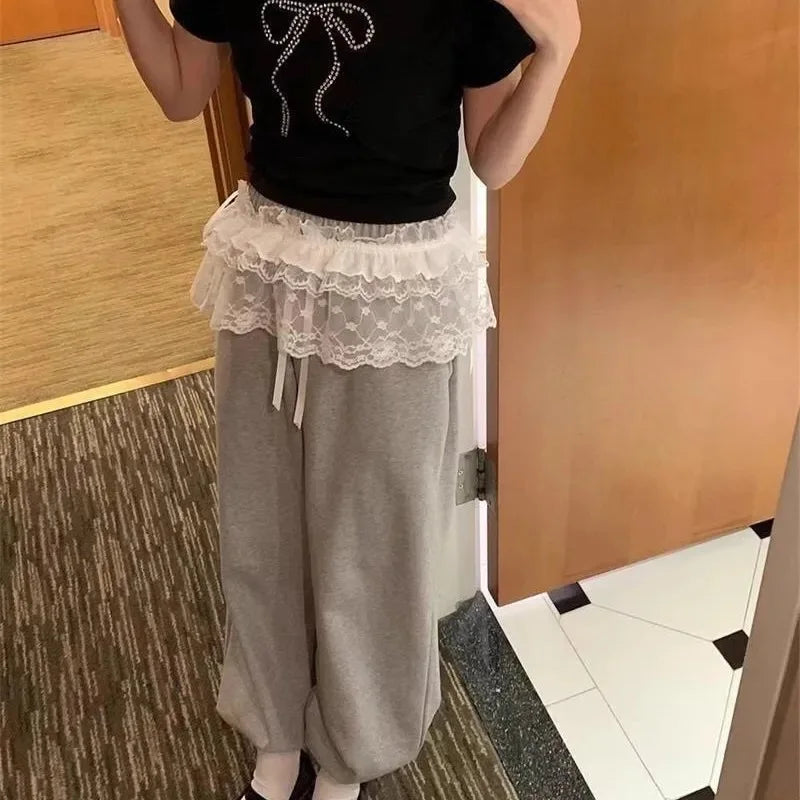 Lace Mini Skirts Women Elegant Sweet Lolita Short Skirts High Waist Ruffle Skirts Lace Trim Butt Curtain Skirt