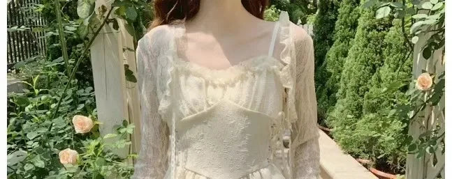 Lace Sun Protection Clothing Women's Summer Outerwear with Strap Vest Top Short Slim Long Sleeve Shirt Coat Gentle Breeze