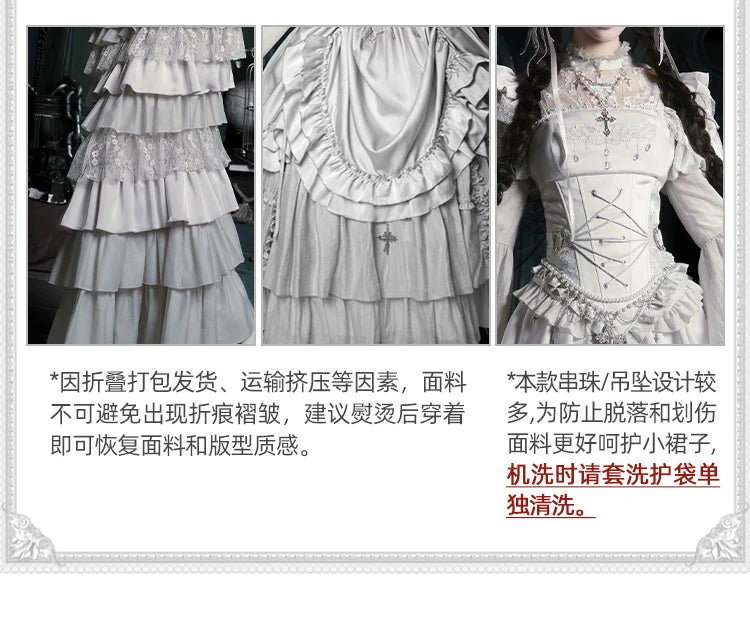 Gothica Signature Long Split Dress New Womens French Elegant Court Style Heavy Industry Lolita Dress Fishbone Corset Skirt Shirt Set