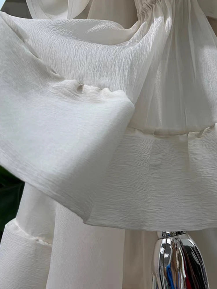 French one-shoulder ruffled strapless dress autumn women's wear princess dress fashionable loose puffy dress