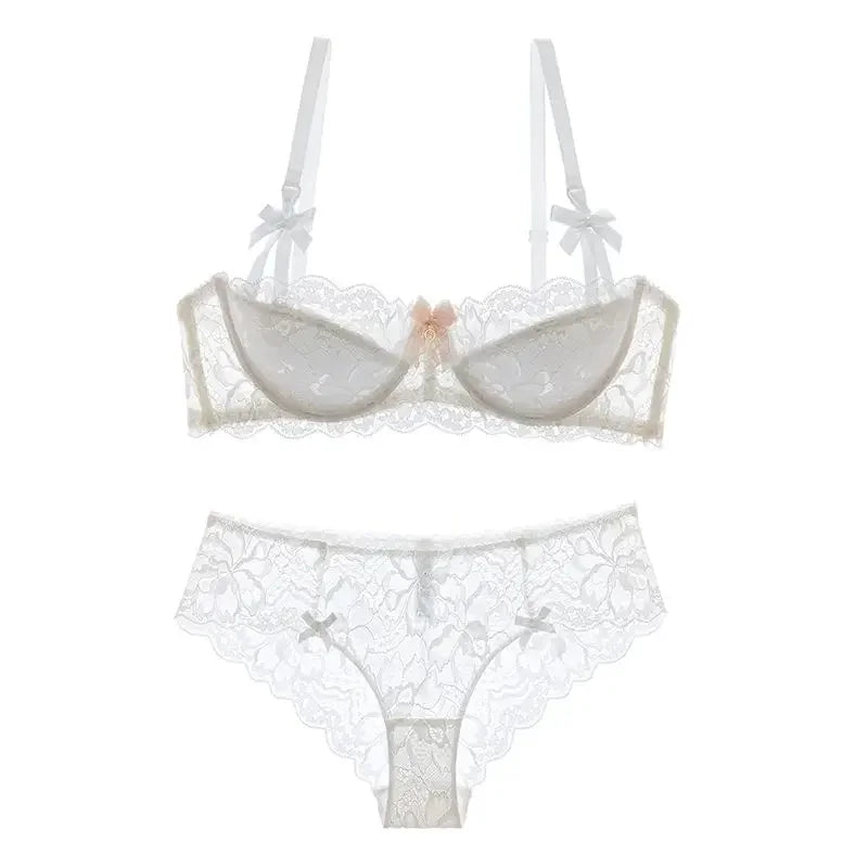 The Versailles Rabbit Ear Lace Bra Set | Half-Cup Push-Up Underwire | French Lace | Parisian Princess