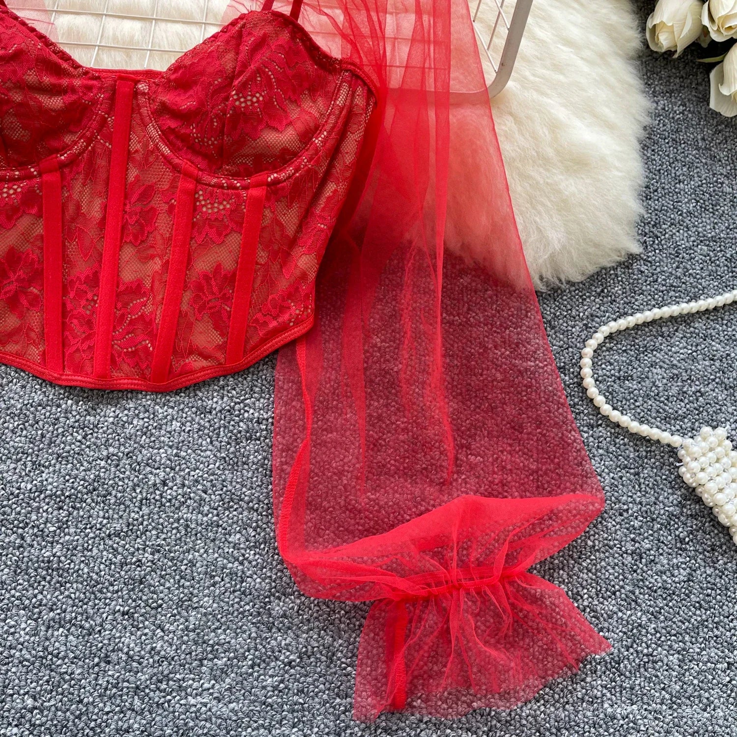 Women Chic Lace Mesh Sheer  Long Sleeve Backless Crop Top Solid Slim Parisian French Fashion Summer Women Shirt Square Collar