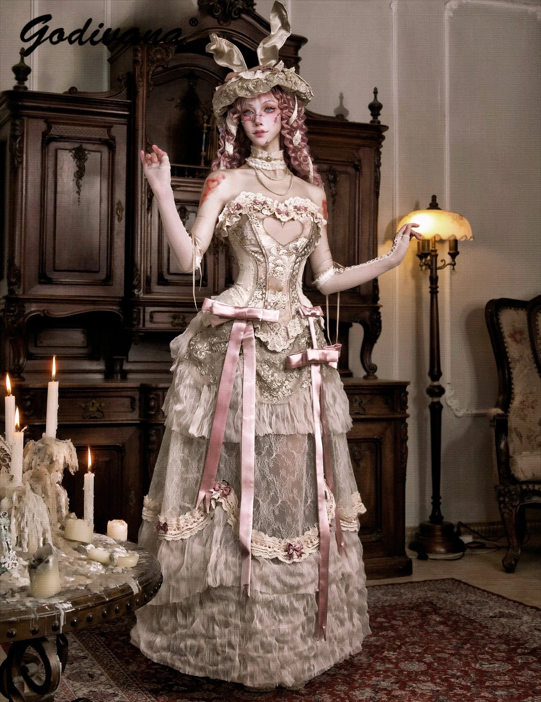 The Versailles Lovecore Lace Set | Fishbone Corset Tube Top & Floor-Length Skirt | Dark Romance Two-Piece | Parisian Princess