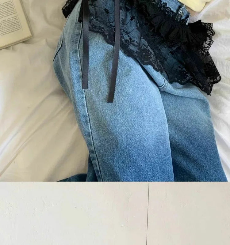 Lace-up Lace Side Half-body Skirt Short Sash Curtain Apron Girls Sweet Jeans Casual Pants Accessories Skirt