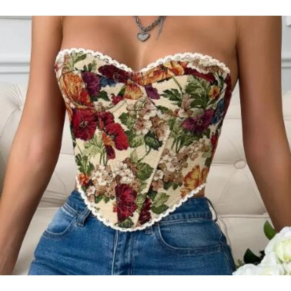 Slimming Parisian Corset Tanks Top Elegant Basic Crop Top  Women Bustier