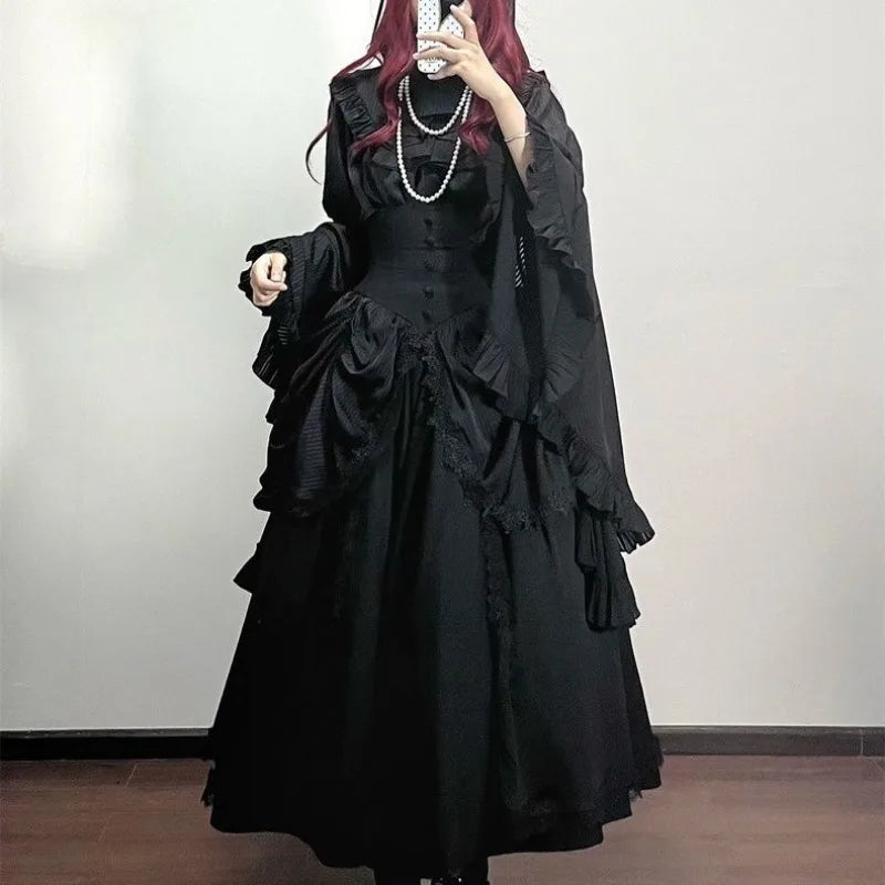 The Tuileries Big Swing Skirt | French Lolita High-Waist Maxi | Patchwork Lace Ankle-Length Saia | Parisian Princess