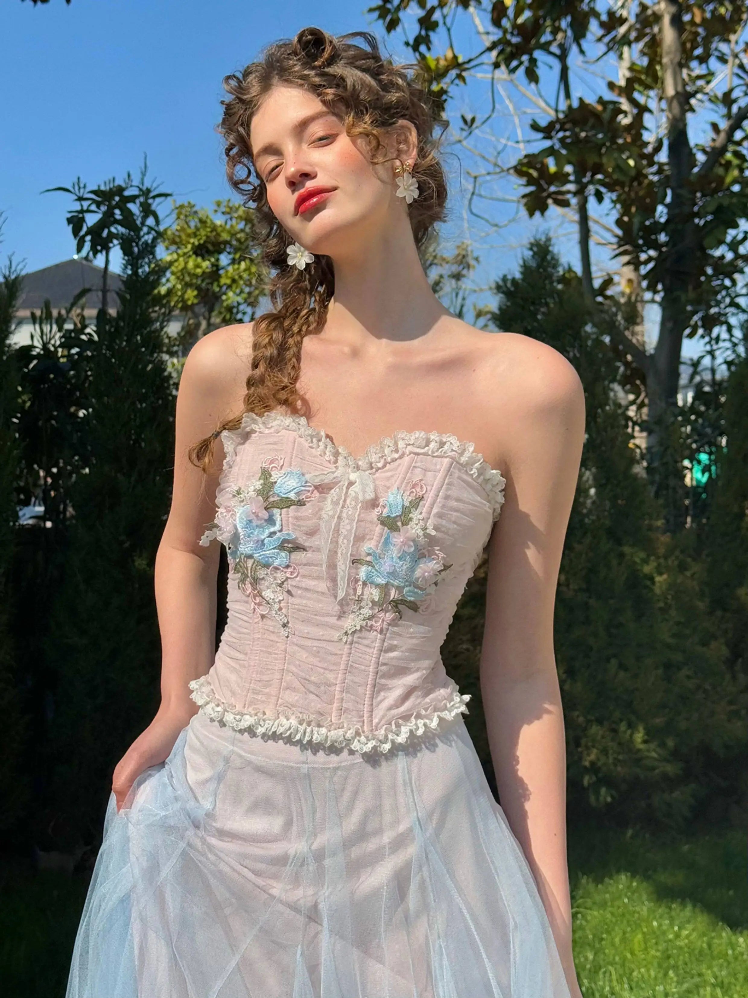 The Antoinette Embroidery Set | Vintage French Lace 2-Piece | Ruched Party Ensemble | Parisian Princess