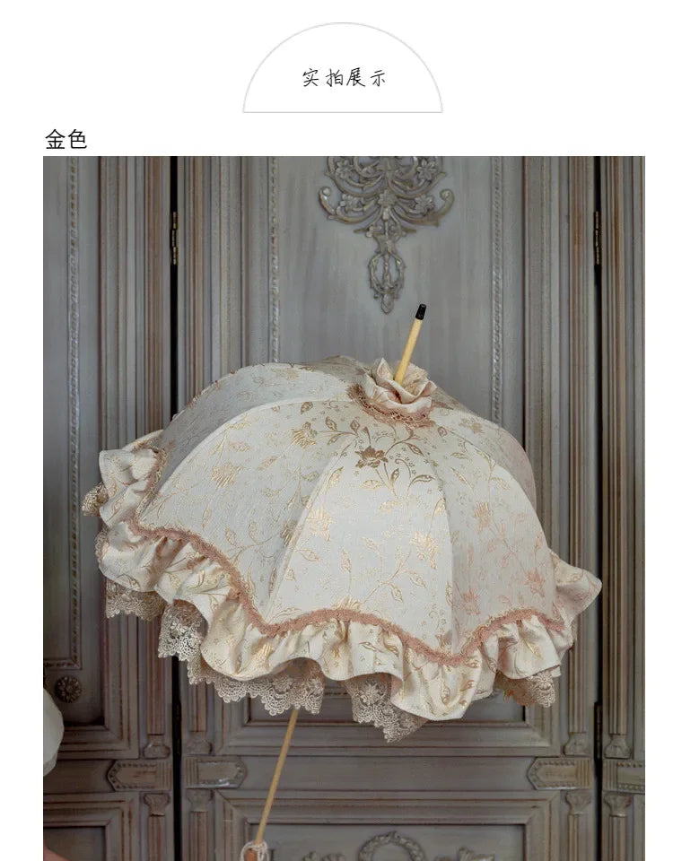 Satin and Lace Long Handle Umbrella | Handmade Victorian Parasol & Princesscore Sunshade | Parisian Princess