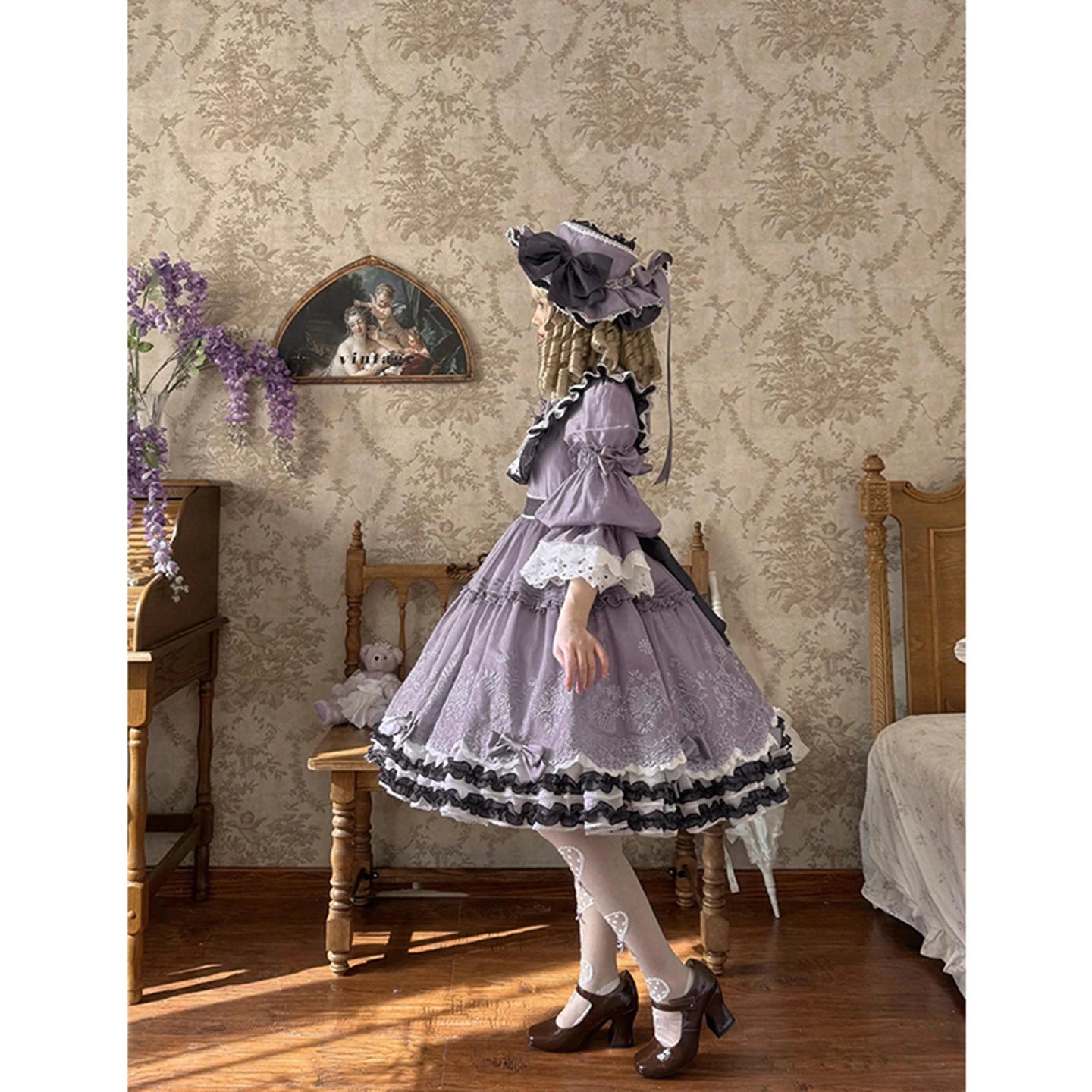 The Versailles Violet Bow Dress | Purple Long Sleeve Lolita OP | French Elegant High Waist Maxi | Parisian Princess