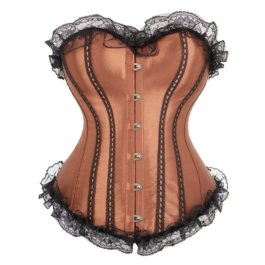Woman Corset Sexy Satin Bustier Lace Up Boned Overbust Lace Trim Bustiers Stripe Corsets Fashion Corsage Party Costume Plus Size
