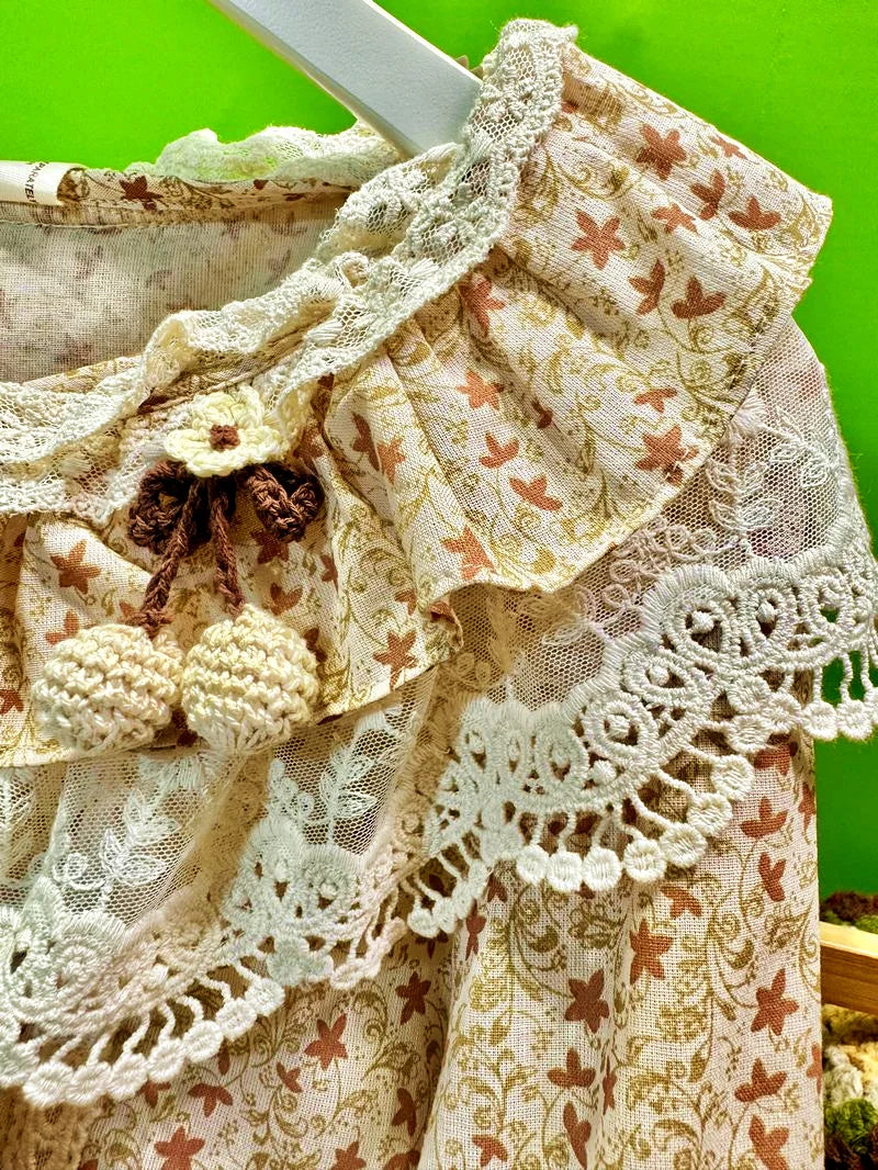 Autumn Cotton Sweet Parisian Cute Ruffled Lace Shirt Women Shabby Chic Vintage Mori Girl Lolita Casual Cottagecore Korean Blouse