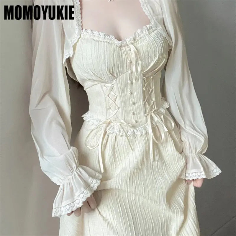Women Office Casual Ruffle Dress Hollow Out Sleeve One Piece Dress Korean Summer New Fairy French Elegant Solid Mini Dress Party