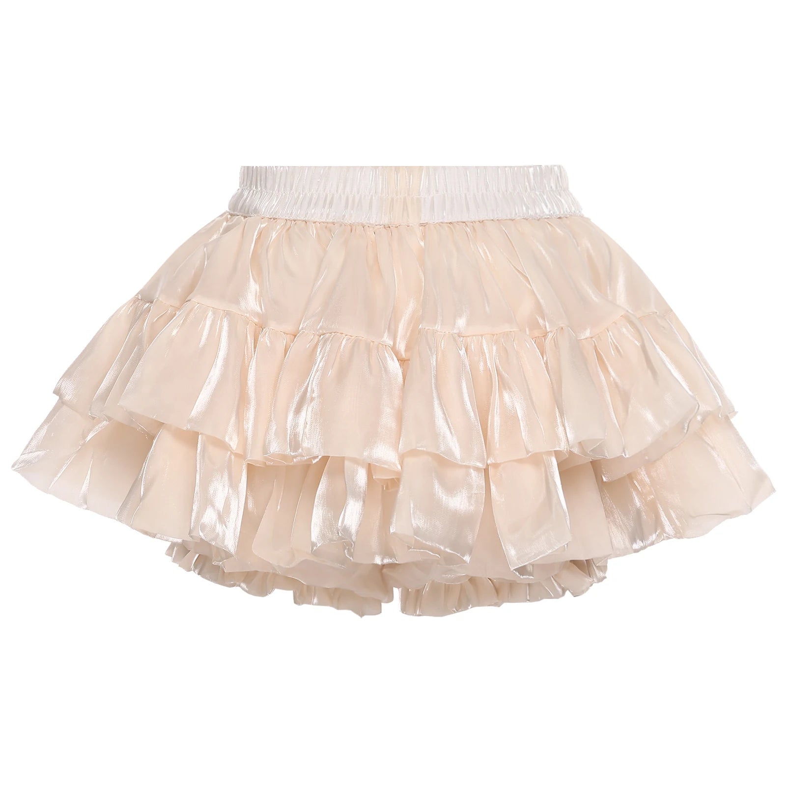 Women Lolita Pumpkin Shorts Puff Y2K Skirt Iridescent Tiered Culottes Elastic Waistband Ruffled Hem Built-in Skirt Anime Costume