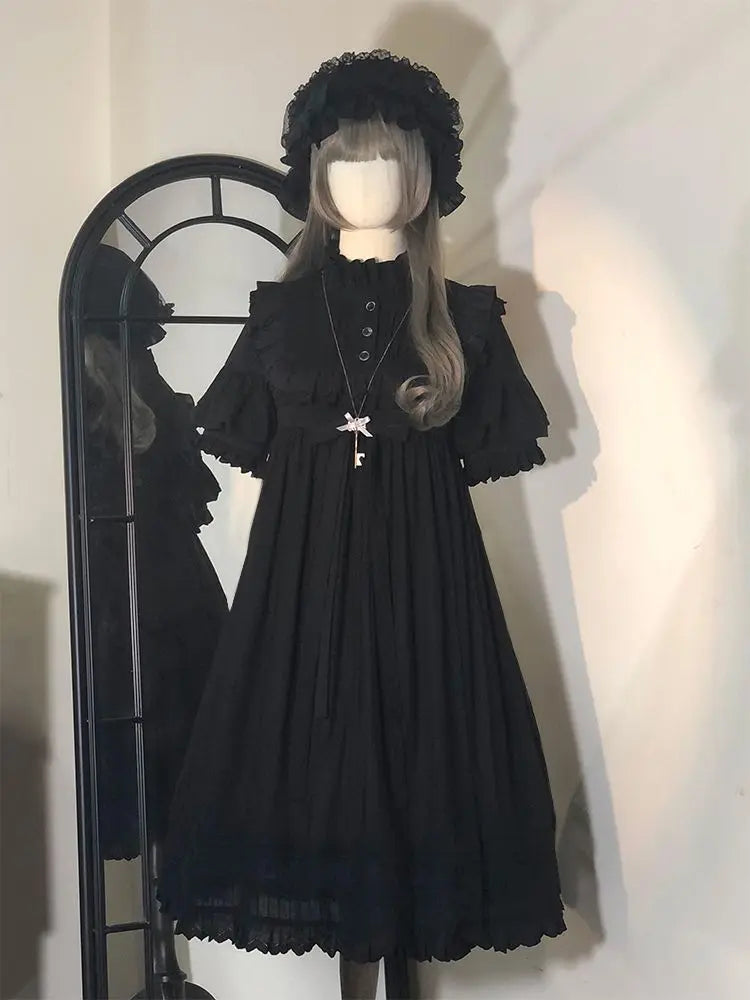 The Midnight Muse Gown | Classical Gothic Lolita Summer Dress | Darkly Retro Puff Sleeve A-Line Midi | Parisian Princess