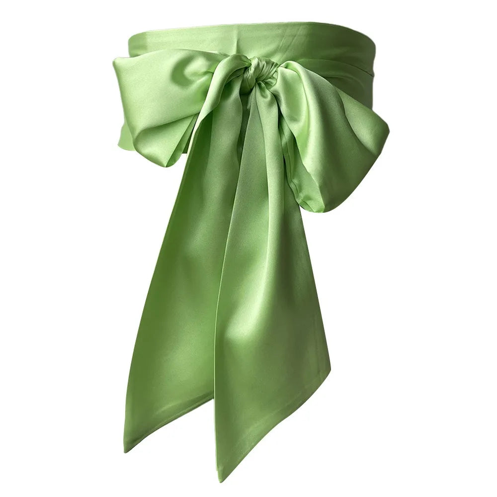 Satin Silk Parisian Bow Corset Waist Belt Decorative Wide Bowknot Fabric Ribbon Cummerbunds DIY Waist Cover For Women Lady Girl Bridal