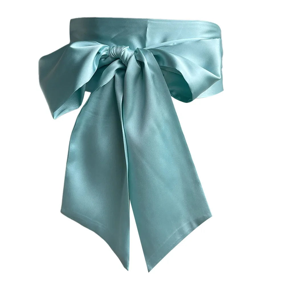 Satin Silk Parisian Bow Corset Waist Belt Decorative Wide Bowknot Fabric Ribbon Cummerbunds DIY Waist Cover For Women Lady Girl Bridal