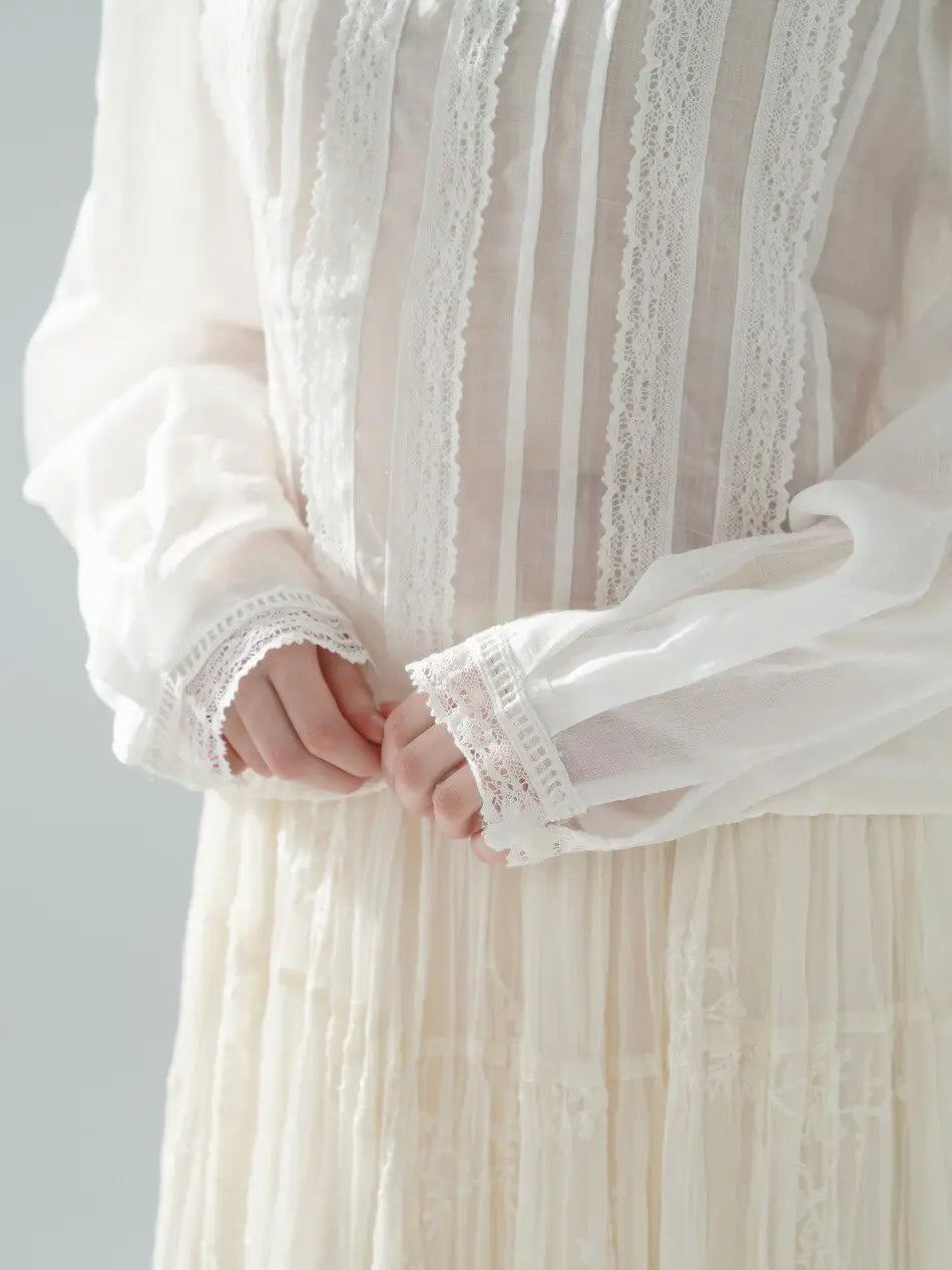 The Palais Rose Ramie Blouse | 100% Ramie Thin White Blouse | French Vintage Handmade 3D Rose Embroidered O-Neck Loose Top | Parisian Princess
