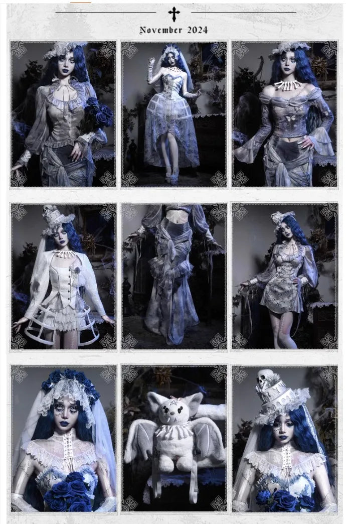 The Gothica White Gothic Dress | Zombie Bride Spine Lace Gown | Chiffon Tailed Party Dress with Cape | Parisian Princess